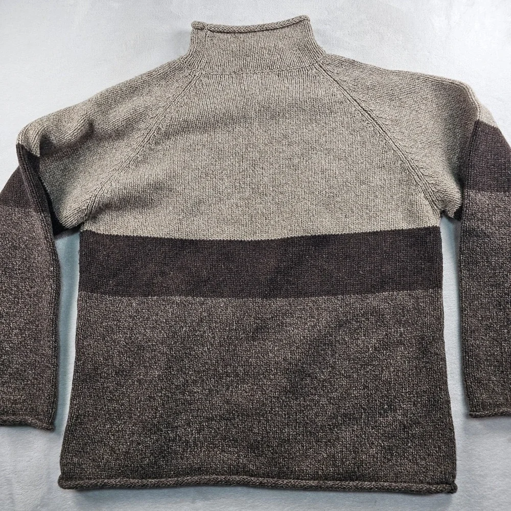 Vtg Driving Force Sweater Lambs Wool Knit Striped Mens XL Roll Neck 90s Striped